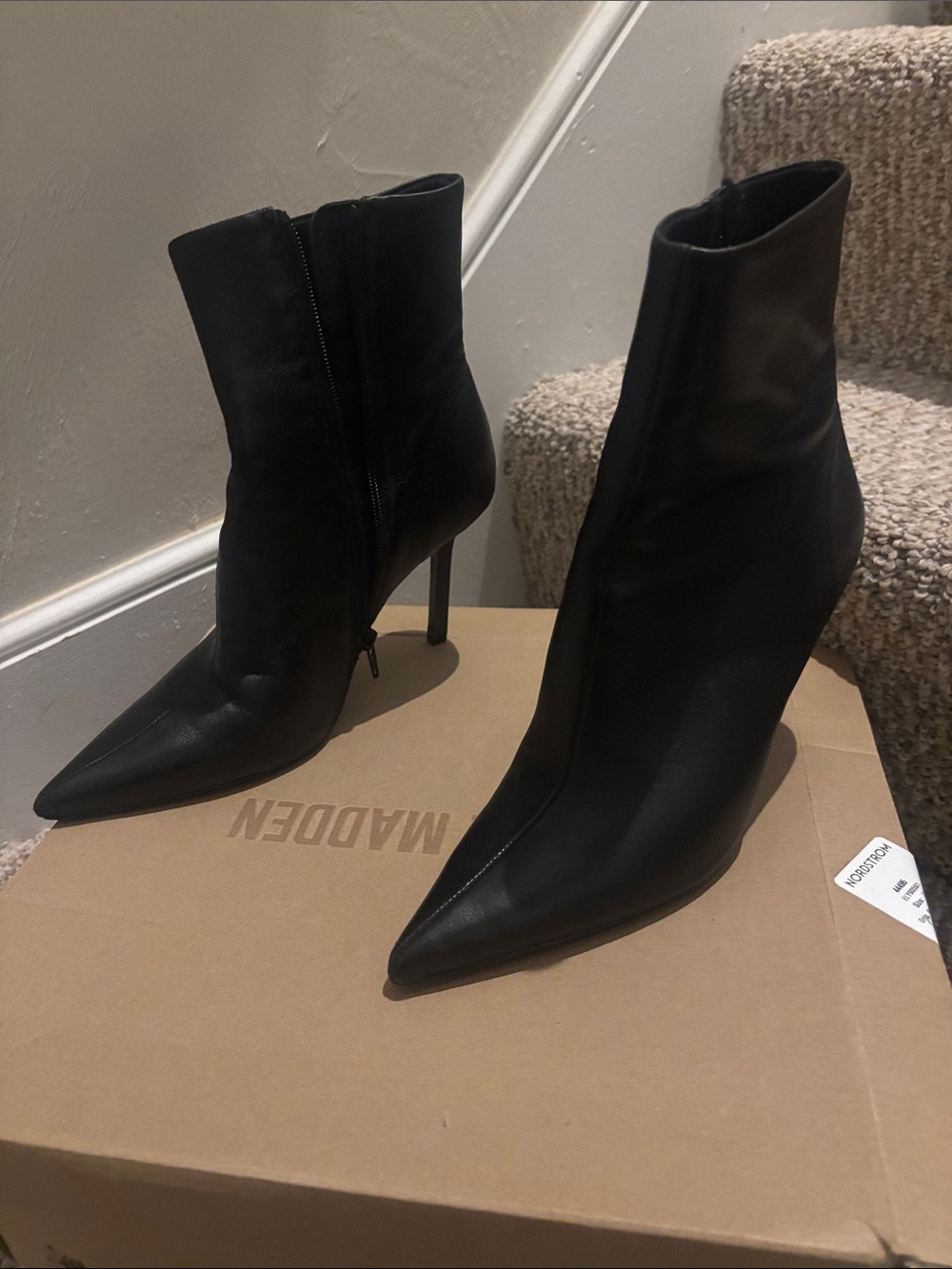 Steve Madden Elysia Black Pointed Stiletto Ankle Boots